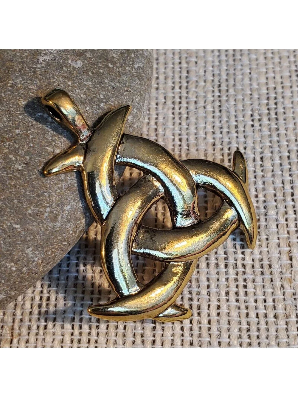 New Vintage 90s Triple Celtic Moon Antique Gold Alloy Metal Pendant